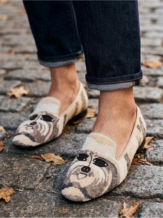 Donald J. Pliner Shoes - Donald J Pliner Beaded Dog Face Loafers in Beige and Tan